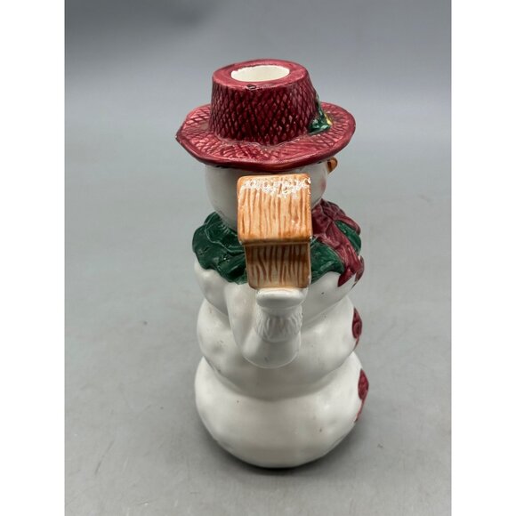 Christmas Ceramic Snowman Taper Candlestick Holder Figurine 8" Tall Used READ - Picture 8 of 10